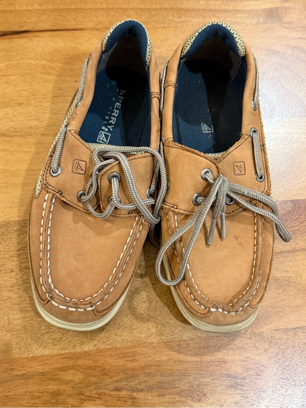 Sperry Tan Leather ‘Lanyard’ Topsiders with Laces Boy’s Size 2